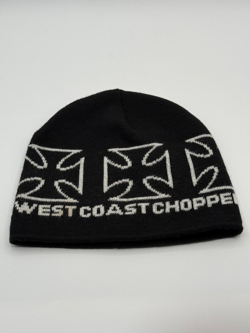 West Coast Choppers WCC Iron Cross Black Knit Beanie Hat Biker Motorcycle